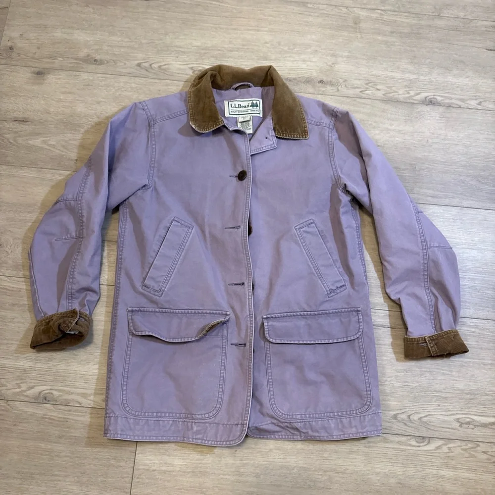 Vintage LL Bean Outdoor Flannel Lined Chore Coat Light Purple XS - Picture 2 of 9